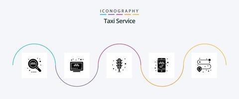 taxi service glyf 5 ikon packa Inklusive rutt. punkt. signal. mobil app. bok cab vektor