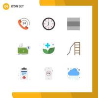Mobile Schnittstelle flacher Farbsatz von 9 Piktogrammen von Kräuter-Alternative-Layout-Geldausgaben editierbare Vektordesign-Elemente vektor