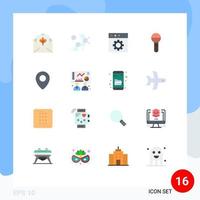 16 universell platt Färg tecken symboler av Karta ljud app Tryck mic redigerbar packa av kreativ vektor design element