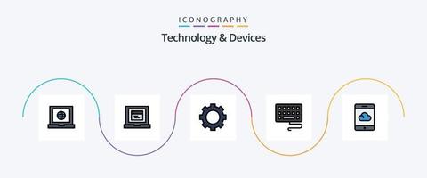 enheter linje fylld platt 5 ikon packa Inklusive . uppsättning. smartphone. säkerhetskopiering vektor