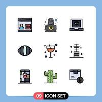 Stock Vector Icon Pack mit 9 Zeilen Zeichen und Symbolen für Glas Alkohol Codierung Vision Auge editierbare Vektordesign-Elemente