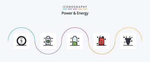 kraft och energi linje fylld platt 5 ikon packa Inklusive olja. energi. kraft. flaska. energi vektor