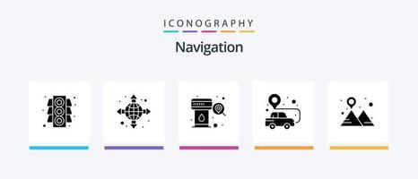 navigering glyf 5 ikon packa Inklusive berg. plats. station. camping. stift. kreativ ikoner design vektor