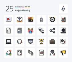 Projektplanung 25 Zeilen gefülltes Icon Pack inklusive Reisen. beschleunigen. Teil. Raumschiff. Zusammenarbeit vektor