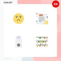 4 flaches Icon-Konzept für mobile Websites und Apps Emoji-Geräte traurige Gesundheitselektronik editierbare Vektordesign-Elemente vektor