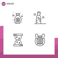 Stock Vector Icon Pack mit 4 Zeilen Zeichen und Symbolen für Bag Hour Islam beten Kultur editierbare Vektordesign-Elemente