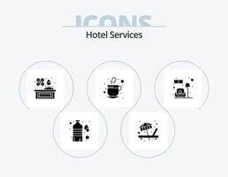 Hotelservices Glyph Icon Pack 5 Icon Design. Sofa. Couch. Dame Manager. trinken. Tasse vektor