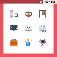 Stock Vector Icon Pack mit 9 Zeilenzeichen und Symbolen für Arbeitgeber Business Desk Zitat Blase editierbare Vektordesign-Elemente