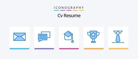 CV återuppta blå 5 ikon packa Inklusive . studie. gradering. utbildning. utbildning. kreativ ikoner design vektor