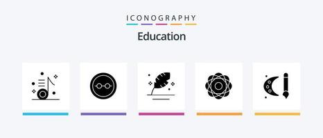 utbildning glyf 5 ikon packa Inklusive molekyl. atom. glasögon. skriften. penna. kreativ ikoner design vektor