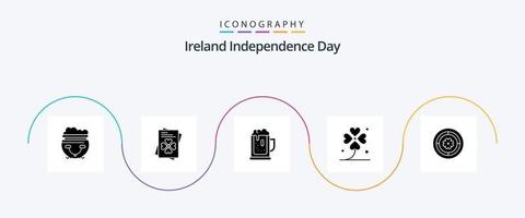 irland oberoende dag glyf 5 ikon packa Inklusive blomma. irländsk. öl. irland. klöver vektor