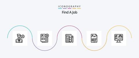 find a job line 5 icon pack inklusive bag. Portfolio. fortsetzen. Arbeit. Lehrplan vektor