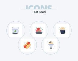 snabb mat platt ikon packa 5 ikon design. . snabb mat. snabb mat. popcorn. måltid vektor