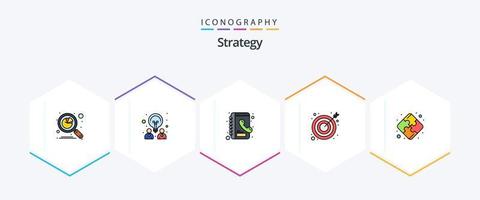 Strategy 25 Filledline Icon Pack inklusive Strategie. Erfolg. Partnerschaft. Ziel. Pfeil vektor