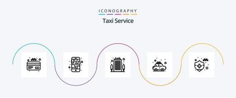 Taxi Service Line 5 Icon Pack inklusive Versicherung. Autoversicherung. Geschäft. mieten. Taxi vektor