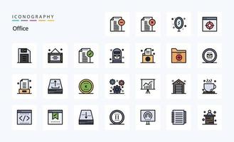 25 mit Bürozeile gefüllter Stil-Icon-Pack vektor