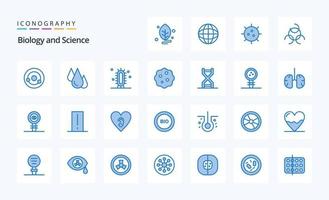 25 Biologie-Blau-Icon-Pack vektor