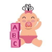alfabetet blockerar leksaker med flickan vektor