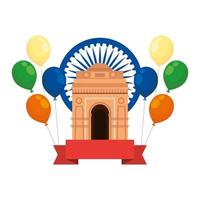 Ashoka chakra med indisk gate och ballonger helium vektor