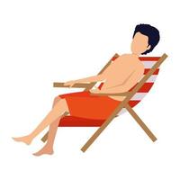 junger Mann mit Badeanzug sitzt im Strandkorb vektor