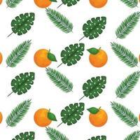 exotiska blad och apelsiner tropiskt mönster vektor