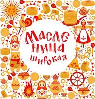 Vektor eingestellt auf das Thema des russischen Feiertagskarnevals. Übersetzung von russian-shrovetide oder maslenitsa wide.