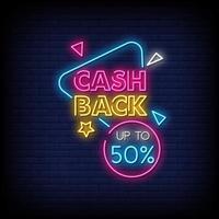 Cash Back Leuchtreklamen Stil Text Vektor