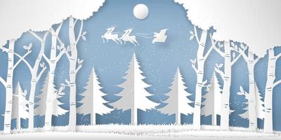 papperssnitt av jultomten i himlen i skogen vektor