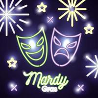 Karneval Feier Banner mit Neonlichtern und Masken vektor