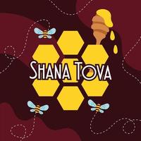 Shana Tova Schriftzug mit fliegenden Bienen und Honig vektor
