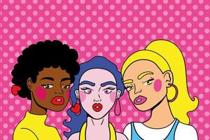 unga interracial kvinnor vänner popkonst stil vektor