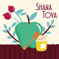 Shana Tova Schriftzug mit Früchten und Honig vektor