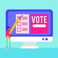 Wahltag Demokratie mit männlichem Wähler und Bleistift in Desktop vektor
