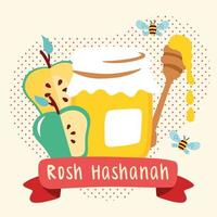 lycklig rosh hashanah firande med honung och äpplen vektor