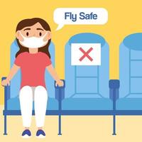 Fly Safe Kampagne Schriftzug Poster mit Passagier in Flugzeugsitzen vektor