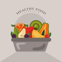 skål med färska frukter och grönsaker, ikoner för hälsosam mat vektor