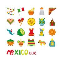 flache Ikone der mexikanischen Kultur gesetzt vektor