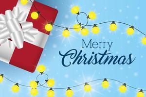 Frohe Weihnachtskarte mit Geschenkbox und Lichtern vektor