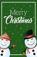 Frohe Weihnachtskarte mit niedlichen Schneemanncharakteren vektor