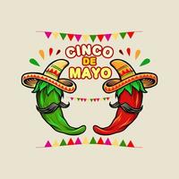 cinco de mayo cartoon mexikanischer grüner und glühender Chili-Pfefferentwurf vektor