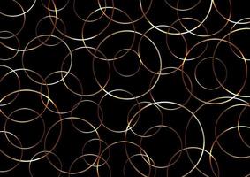 abstrakta guld cirklar linjer överlappande mönster på svart bakgrund med ljus.