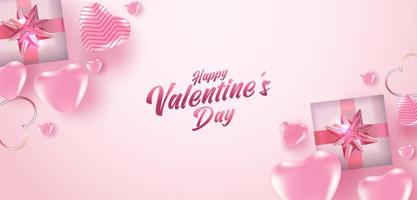 Valentinstag Verkauf Poster oder Banner mit vielen süßen Herzen und Geschenkboxen auf rosa Farbe Hintergrund. Werbe- und Einkaufsvorlage oder für Liebe und Valentinstag. vektor