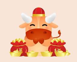 oxens år. kinesiskt nyår. liten oxe med kinesiskt guld vektor