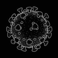 linje ritning corona-19 virus på svart bakgrund. vektor
