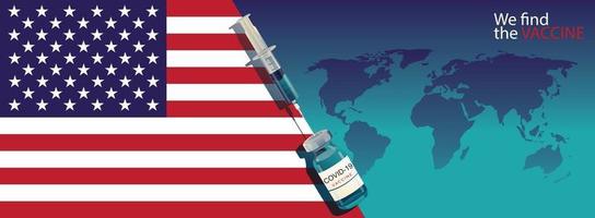 Impfstoffentwicklung bereit für die Behandlung Illustration mit USA-Flagge, Vektor flaches Design