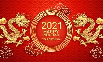 goldener Drache des chinesischen neuen Jahres 2021 auf Grußkartenhintergrund. Vektorabbildungen.