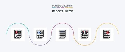 rapporter skiss linje fylld platt 5 ikon packa Inklusive sida. data. papper. Rapportera. dokumentera vektor