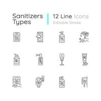 sanitizer typer linjära ikoner set vektor