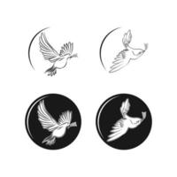 fågel vektor logotyp abstrakt grafisk ut linje och modern med blad. vektor isolerat uppsättning av flygande fåglar med spridning fladdrande vingar.