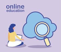 Frau sucht Informationen in der Cloud, Online-Bildung vektor